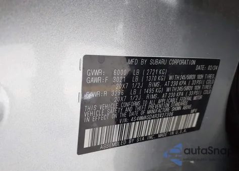 2024 Subaru Ascent Limited 7-Passenger from USA, damaged, VIN 4S4WMASD4R3427306